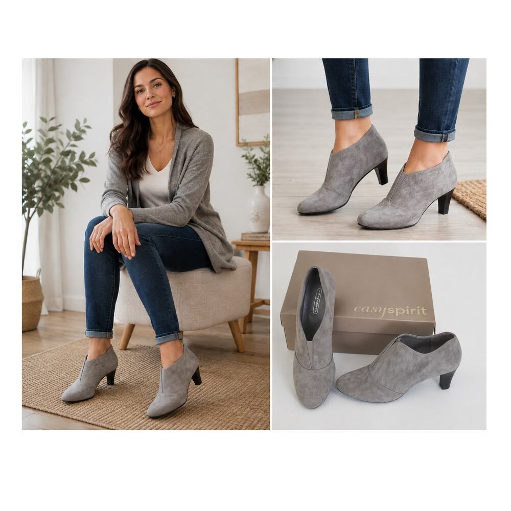 Easy Spirit Gray Suede Ankle Booties Women's 6.5  New in Box